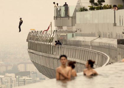 Marina Bay Sands Skypark BASE Jump. Singapore 2012.