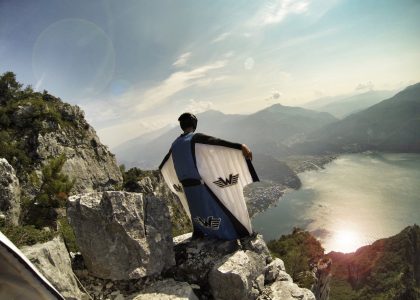Crazy Wingsuit Flight Man Lands on Water Without Parachute